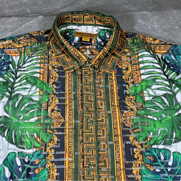 Prestige Original Shirt Mens 2X Button Short Sleeve Greek AOP See Thru Abstract - Picture 10 of 12